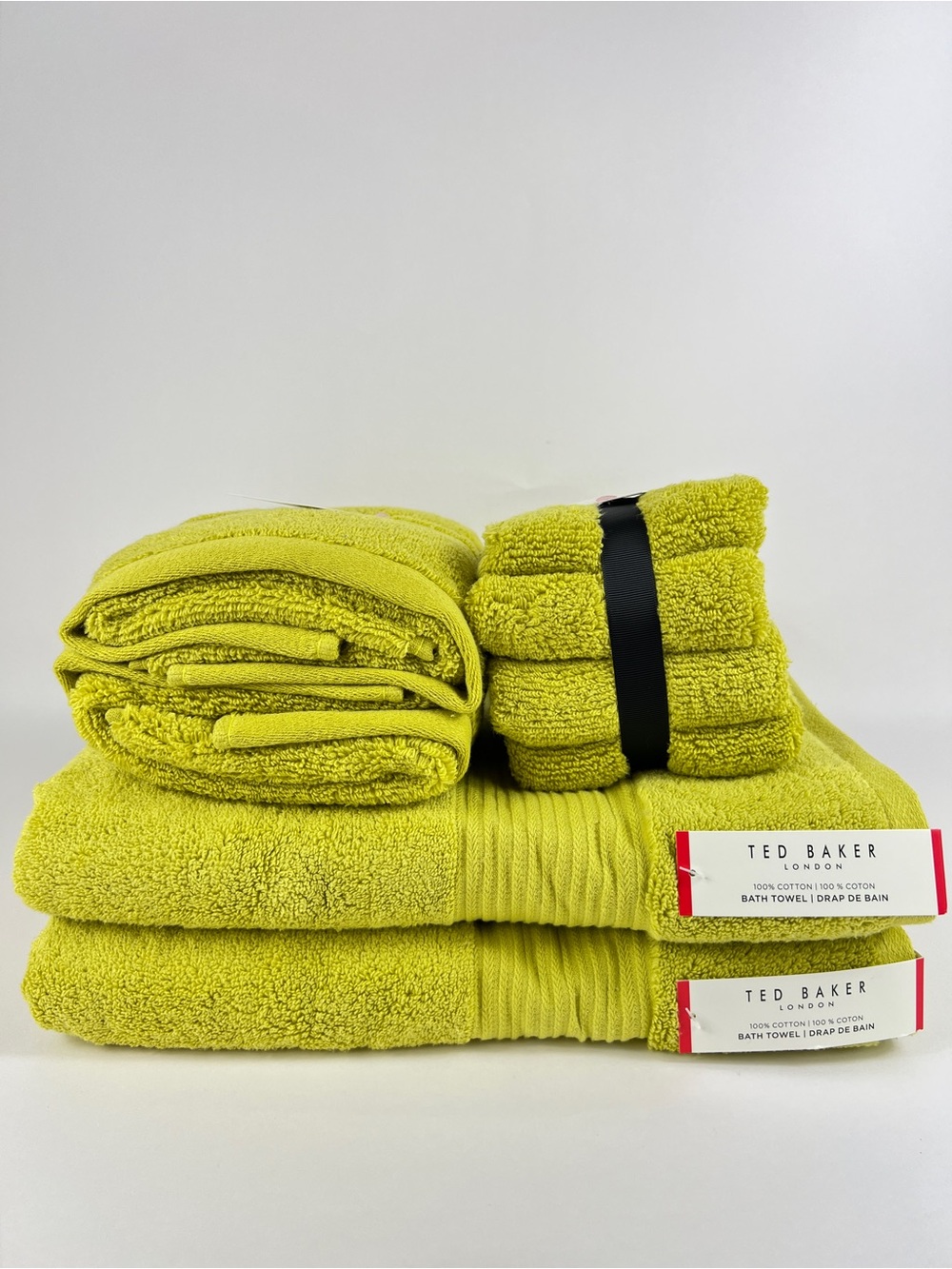Ted Baker London Bath Towel Set Chartreuse Green Plush 100% Cotton 8 Pc NEW
